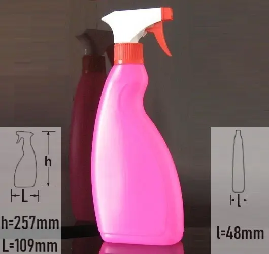 Sticla plastic 500ml culoare roz cu capac trigger-sprayer alb cu rosu